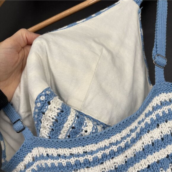 Hollister Women's Striped Knit Crop Top Size S Blue White Boho Festival Bohemian - Picture 6 of 9